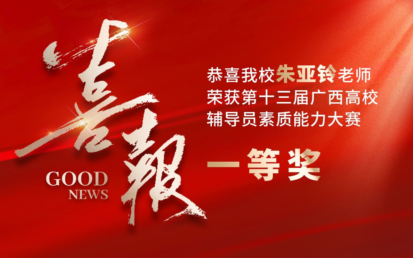 喜报：我校朱亚铃荣获第十三届广西高校辅导员素质能力大赛一等奖